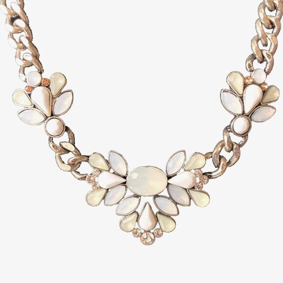 Preloved Y2k flower statement rhinestone silver tone chain necklace vintage - Picture 3 of 6